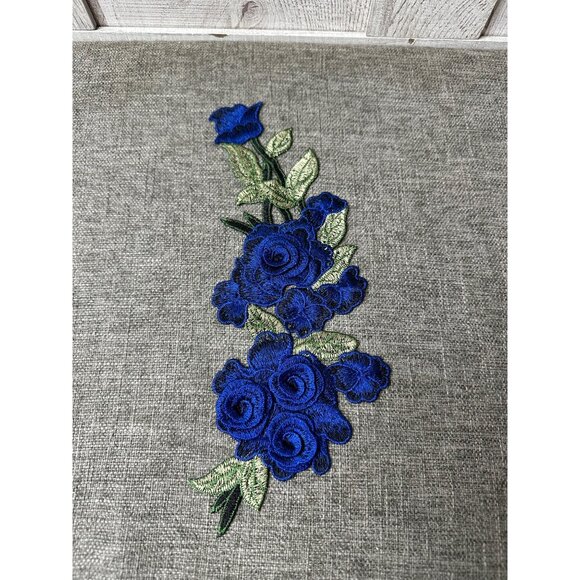 Blue Floral Embroidered Iron-On Applique Patch Crafts Sewing 11 inches - Picture 1 of 4